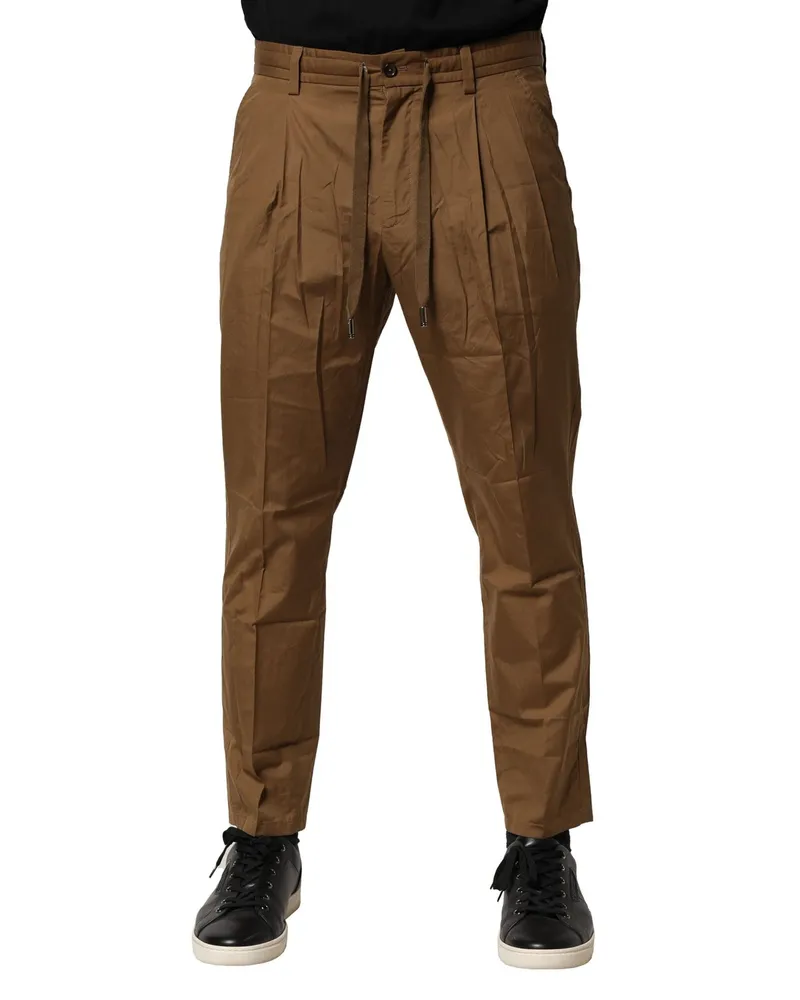 Dolce & Gabbana Brown Cotton Chino Mid Waist Men Pants Brown