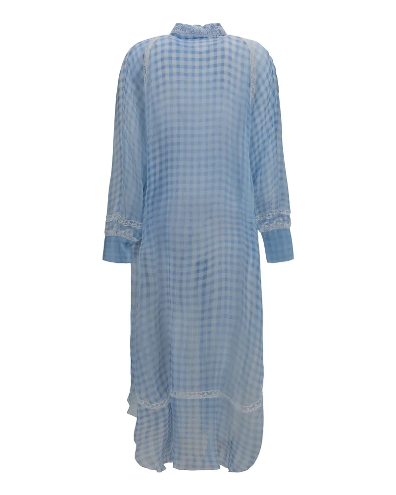 Ermanno Scervino Women's Long Shirt Dress With Lace Details St. Vichy Grande Azzurra Silk Blue