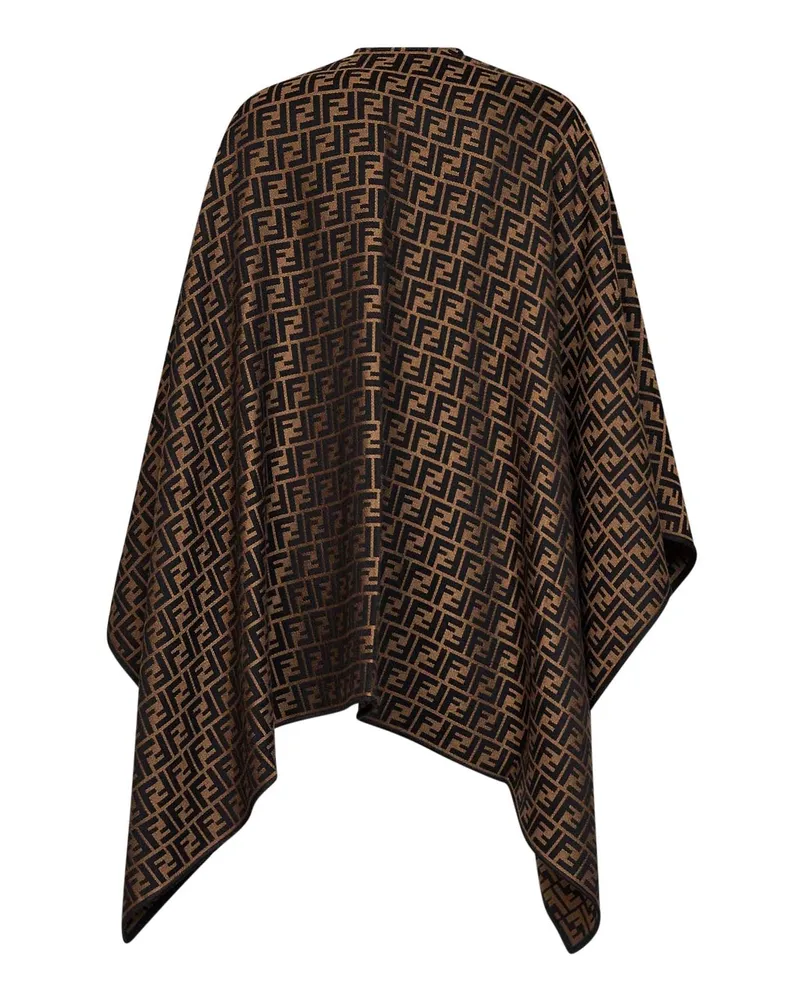 Fendi Women's Poncho Brown Ff Jacquard Wool And Silk Capes Jacket Brown