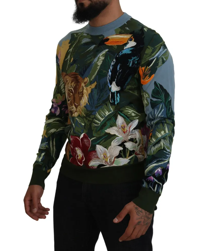 Dolce & Gabbana Men's Multicolor Jungle Wool Pullover Logo Sweater Clothing Multicolor