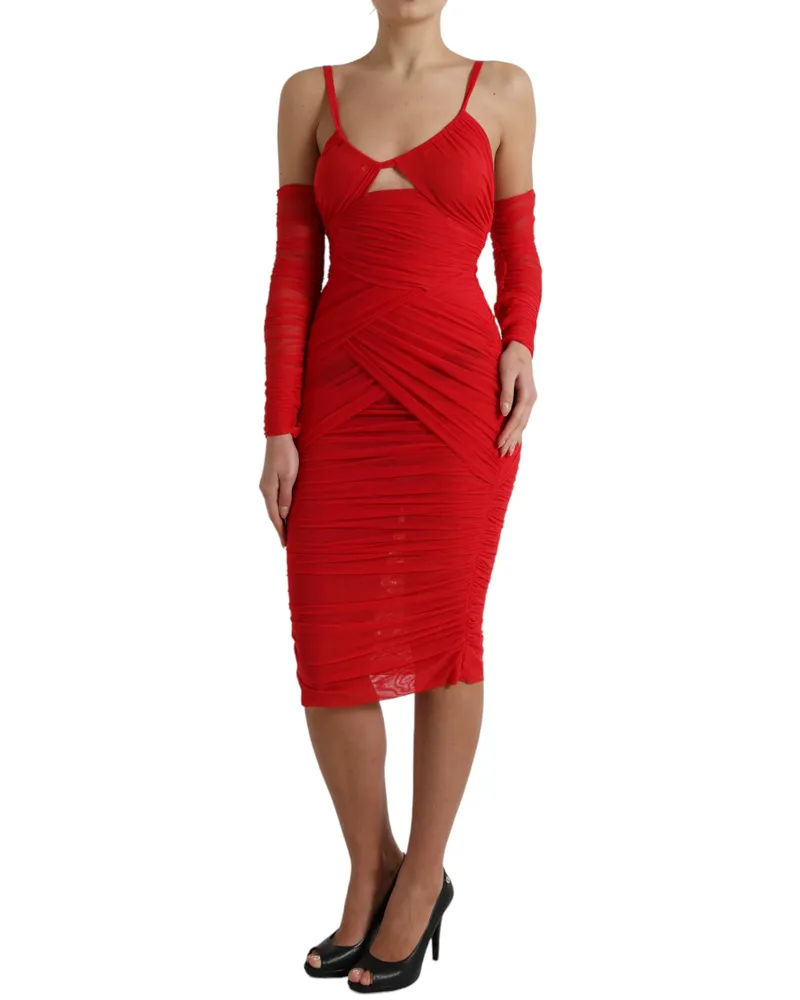 Dolce & Gabbana Women's Red Nylon Stretch Cut Out Midi Dress Elastane Red