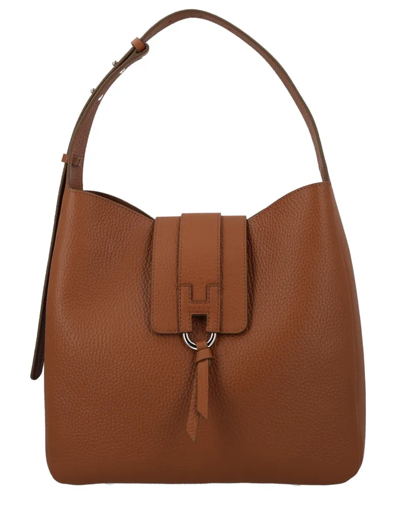 Hogan Calfskin Hobo Bag — Brown Brown