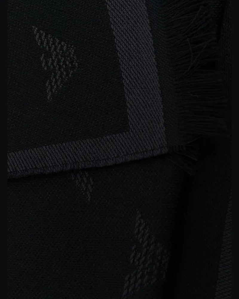 Emporio Armani Embroidered Logo Wool Scarf — Black Black