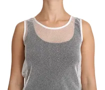 Women's White Net Transparent Sleeveless Tank Top Cotton