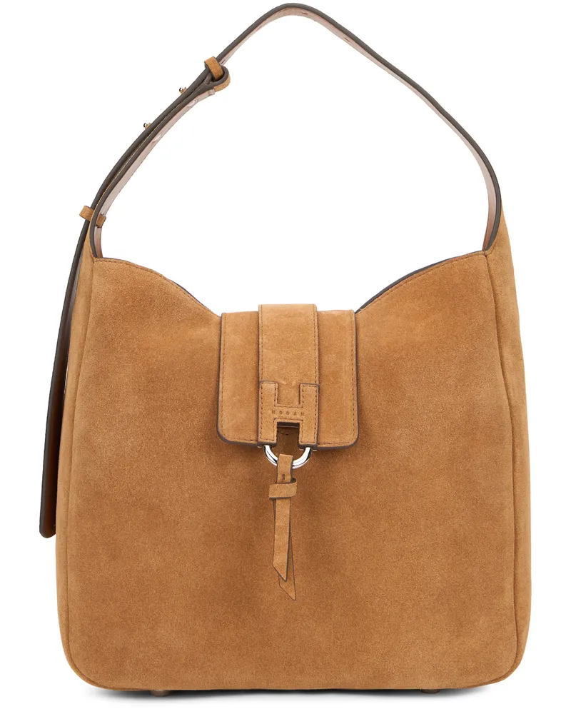 Hogan Women's Shoulder Bag Suede Rosewood Calfskin Handbags Hand Rosewood