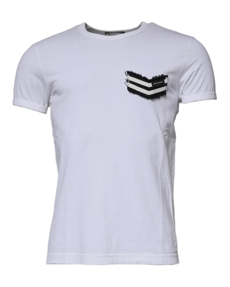 Dolce & Gabbana Men's White Stripes Crew Neck Short Sleeves T-Shirt Cotton White