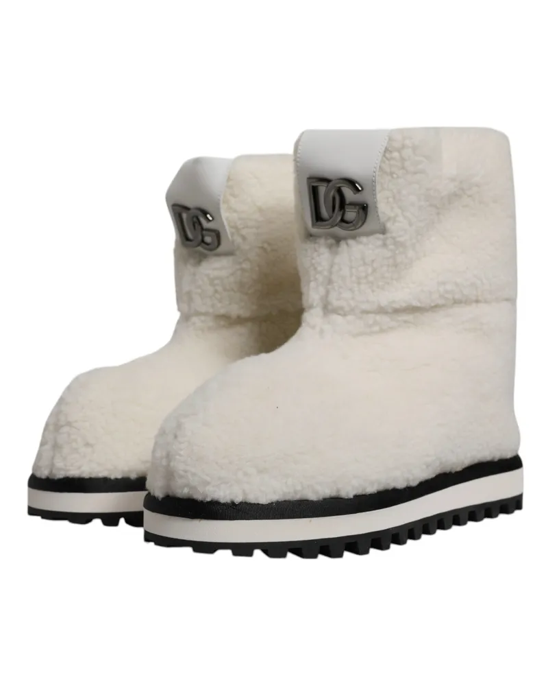 Dolce & Gabbana Men's White Plush Logo Padded Mid Calf Boots Shoes Fabric White
