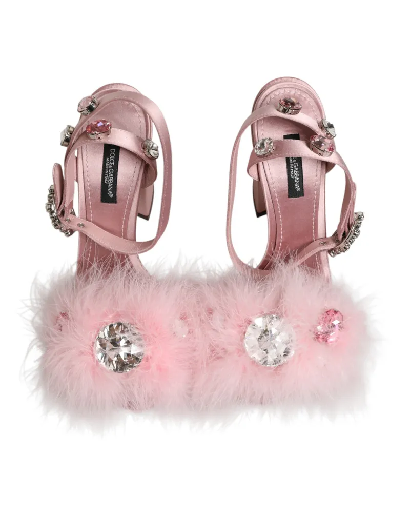 Dolce & Gabbana Women's Pink Sequined Ankle Strap Sandals Shoes Se+vi+turkey Feather Pink
