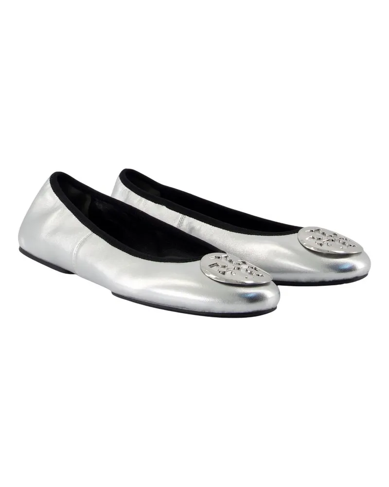 Tory Burch Women's Ballerinas Reva Travel -  Leather Silver Lambskin Shoes Flat-Shoes Silver