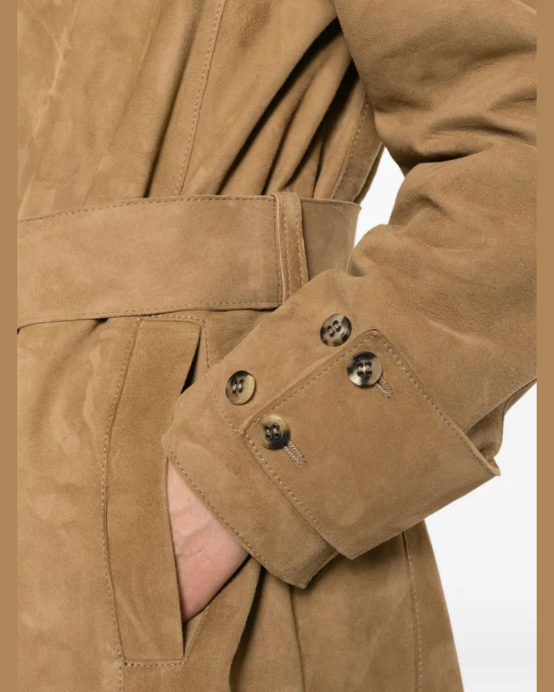 Golden Goose Suede Leather Trench Coat — Beige Beige