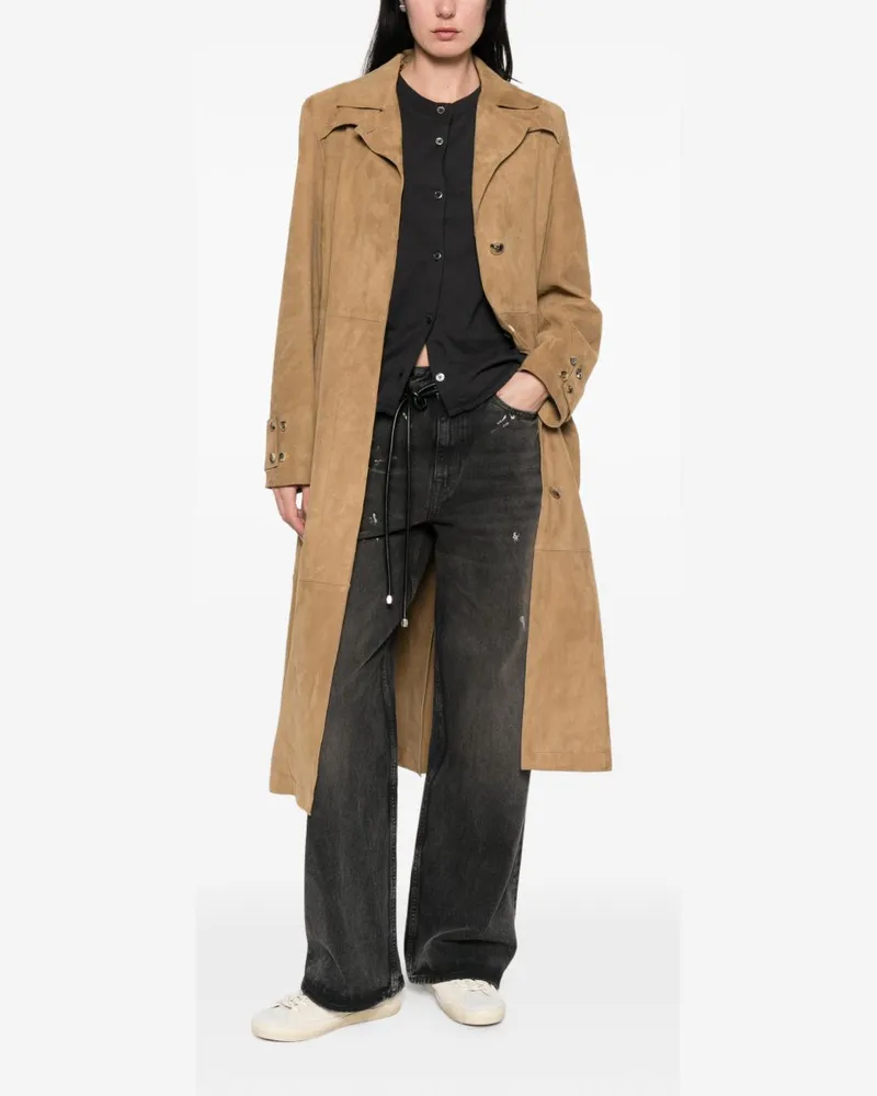 Golden Goose Suede Leather Trench Coat — Beige Beige