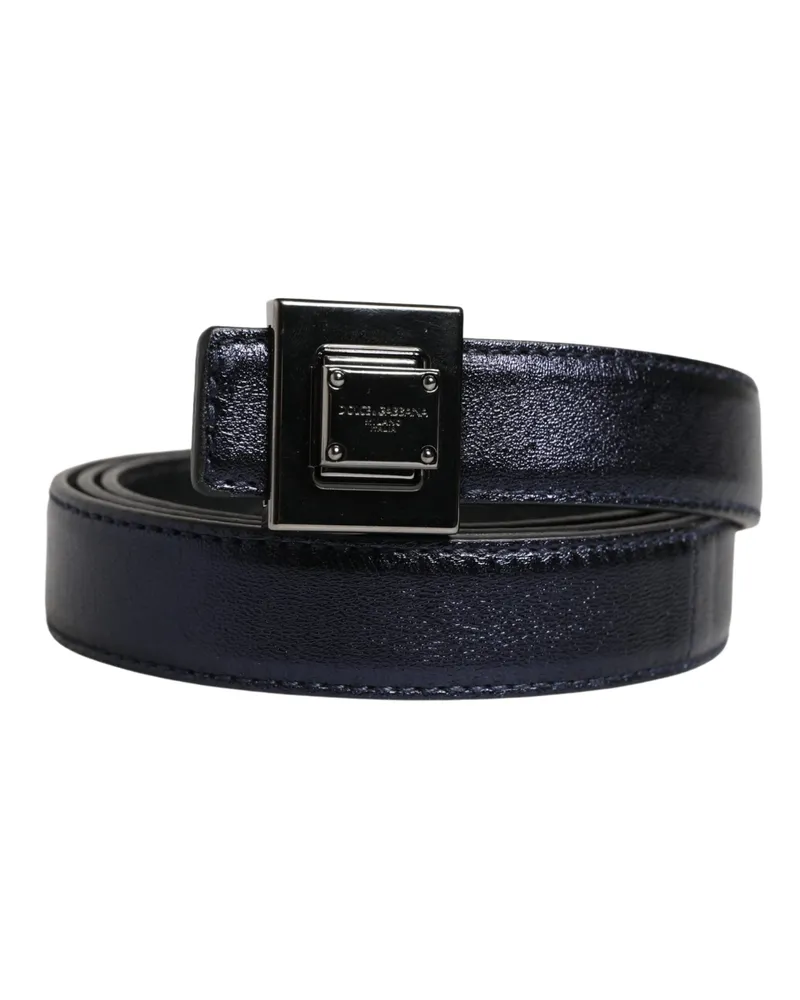 Dolce & Gabbana Men Black Classic Leather Square Buckle Belt Calf Black
