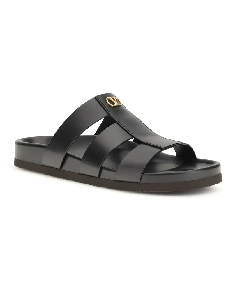 Valentino Garavani Men's Leather Slide Sandals Studshield Black Upper: Calf Black