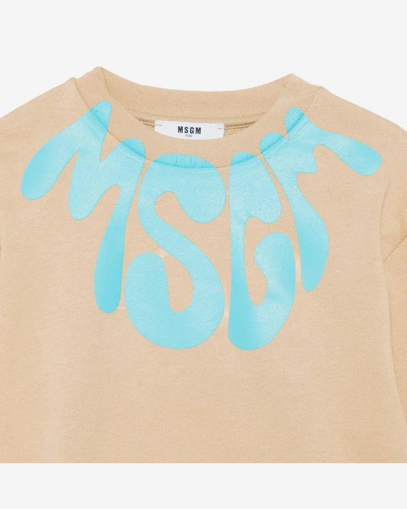 MSGM Kids' Cotton Hoodie Camel Hoods & Sweatshirts Camel