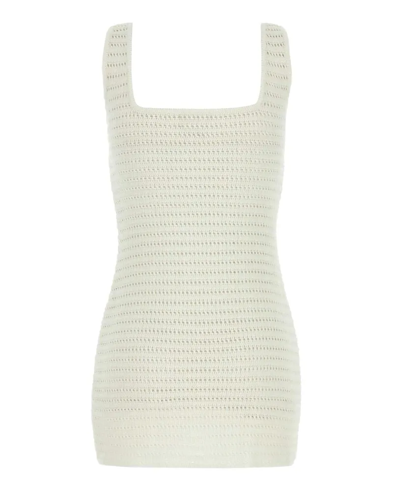 Le Kasha 1918 Women's White Crochet Mini Dress Exterior: Organic Linen Abiti White