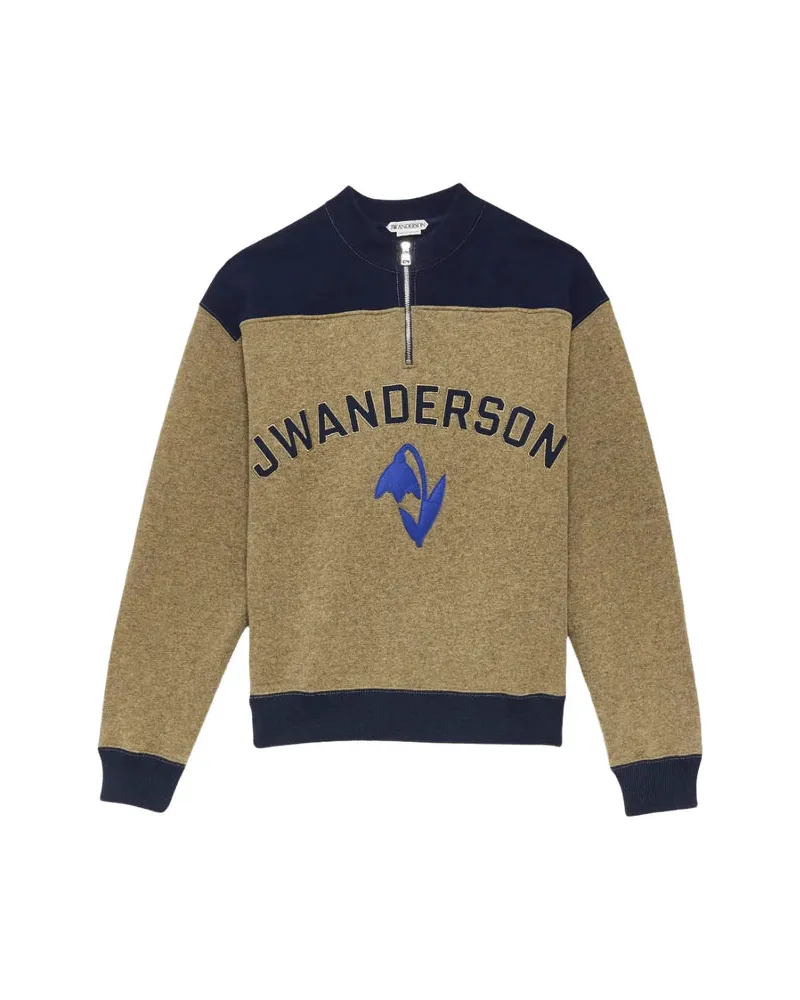 J.W.Anderson Logo-Embroidered Half-Zip Sweatshirt — Beige Beige