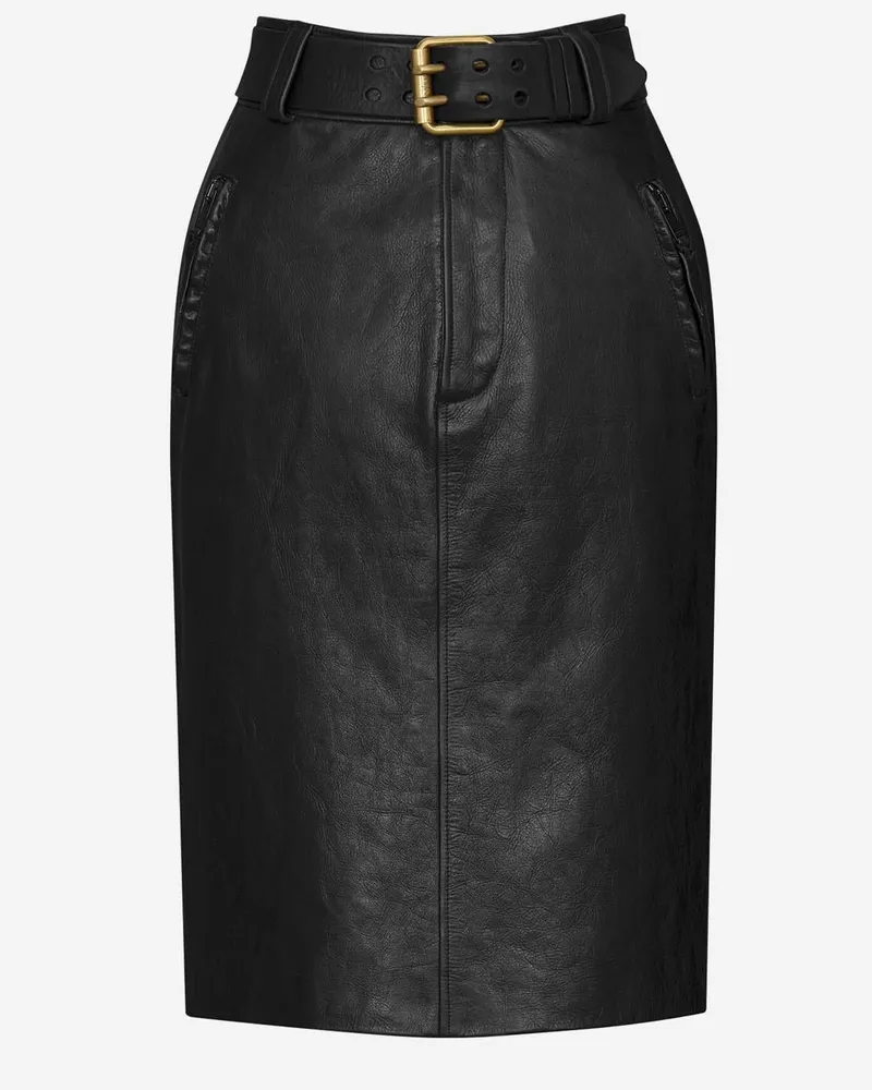 Saint Laurent Women's Pencil Skirt With Leather Belt, Black Calf Black