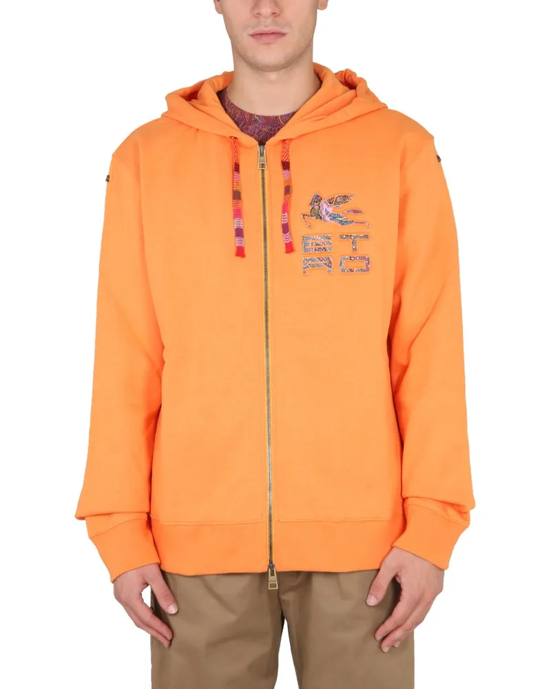 Etro Zip Hooded Cotton Sweatshirt — Orange Orange