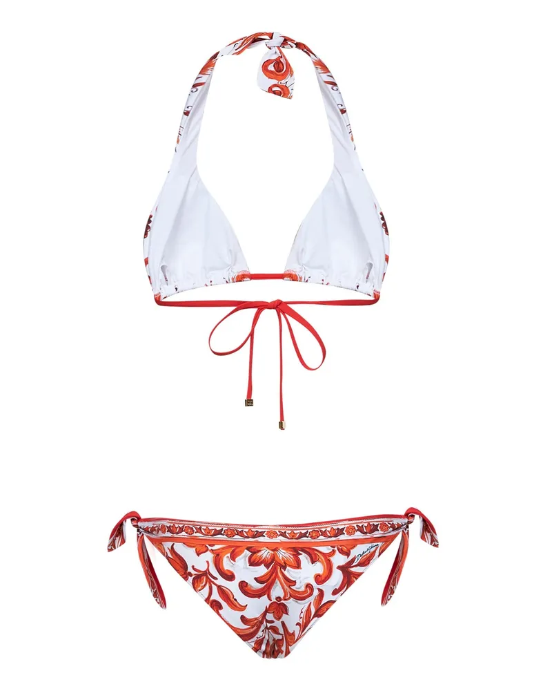 Dolce & Gabbana Women's Bikini Maiolica-Print Orange Polyamide Swimwear Sea Clothing Orange