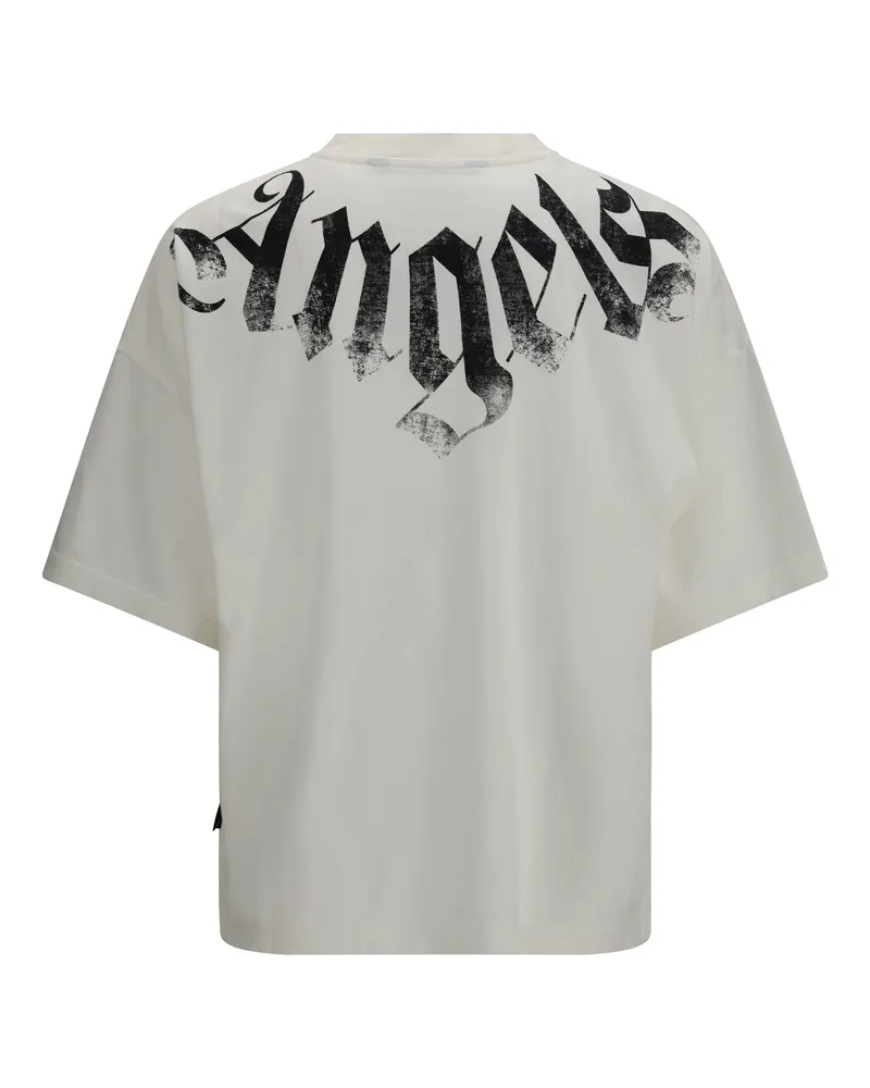 Palm Angels Distressed Big Neck Logo Print T-Shirt — White White