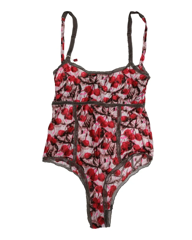 Roberto Cavalli Women's Multicolor Cherryprint Lace Bodysuit Underwear Clothing Multicolor