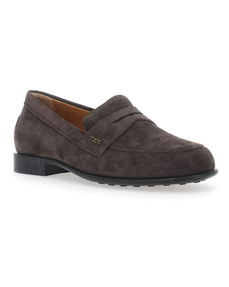 TOD'S Women's Loafers Brown Suede Sheep Leather Brown
