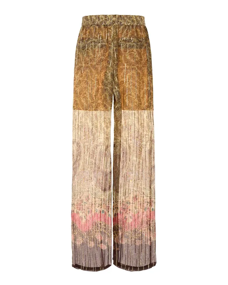 Valentino Garavani Women's Printed Pekin Wide-Leg Pant Almondbeigemulticolor Pantaloni Trousers Beige