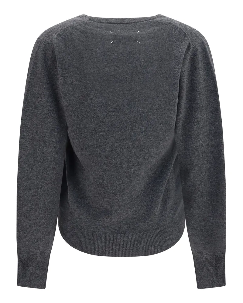 Maison Margiela Women Wool Sweater, Gathered Neckline, Medium Grey Merino (ovis Aries Gray