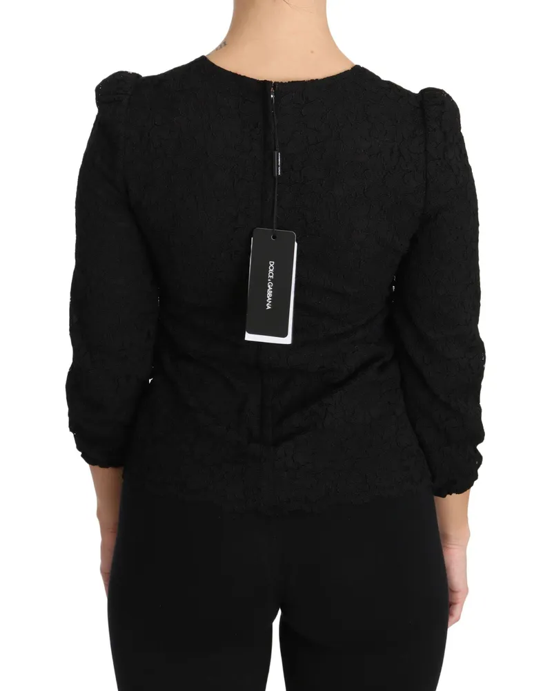 Dolce & Gabbana Women's Black Floral Lace Zipper Top Blouse Black