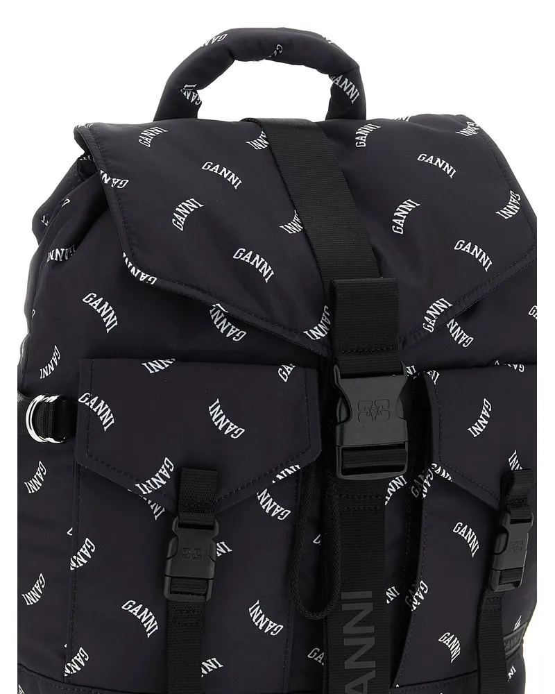 Ganni Logo-Print Technical Nylon Backpack — Black Black