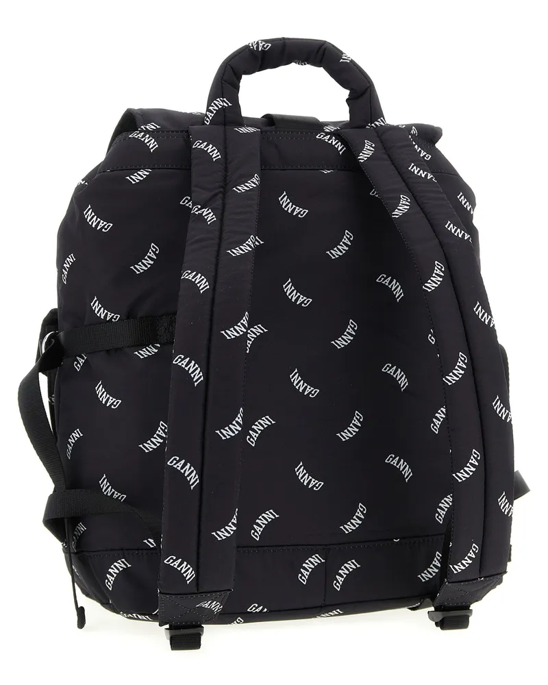 Ganni Logo-Print Technical Nylon Backpack — Black Black