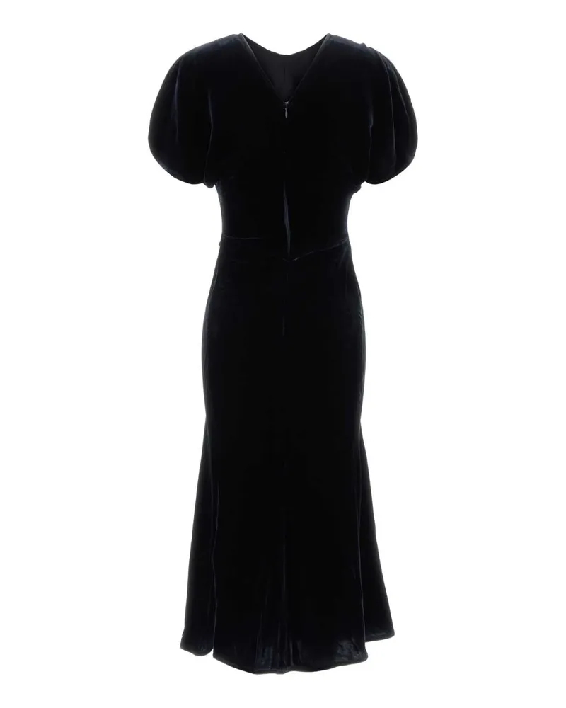 Victoria Beckham Velvet Puff-Sleeve Dress — Navy Navy