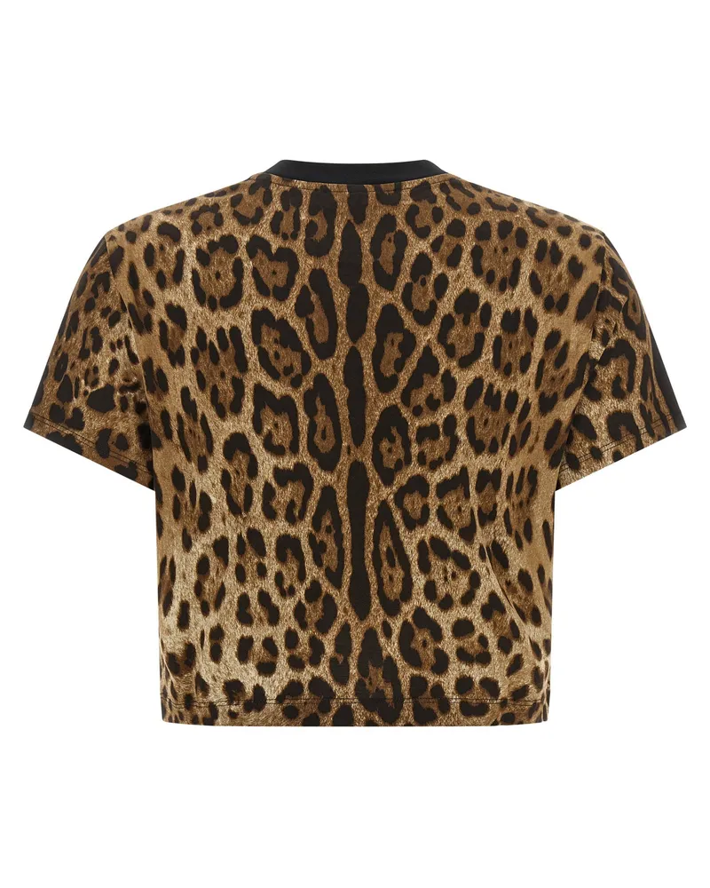 Dolce & Gabbana Leo-Print Cropped T-Shirt — Brown Brown