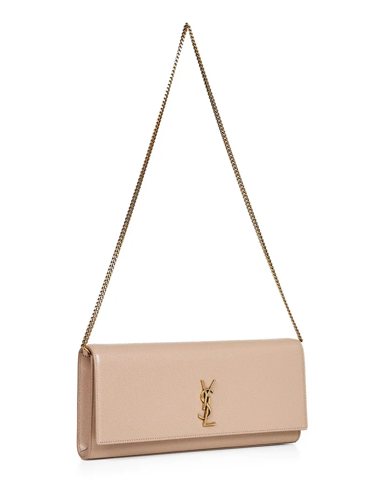 Saint Laurent Women's Kate Clutch With Shoulder Strap Dark Beige Calf Leather Bags Beige