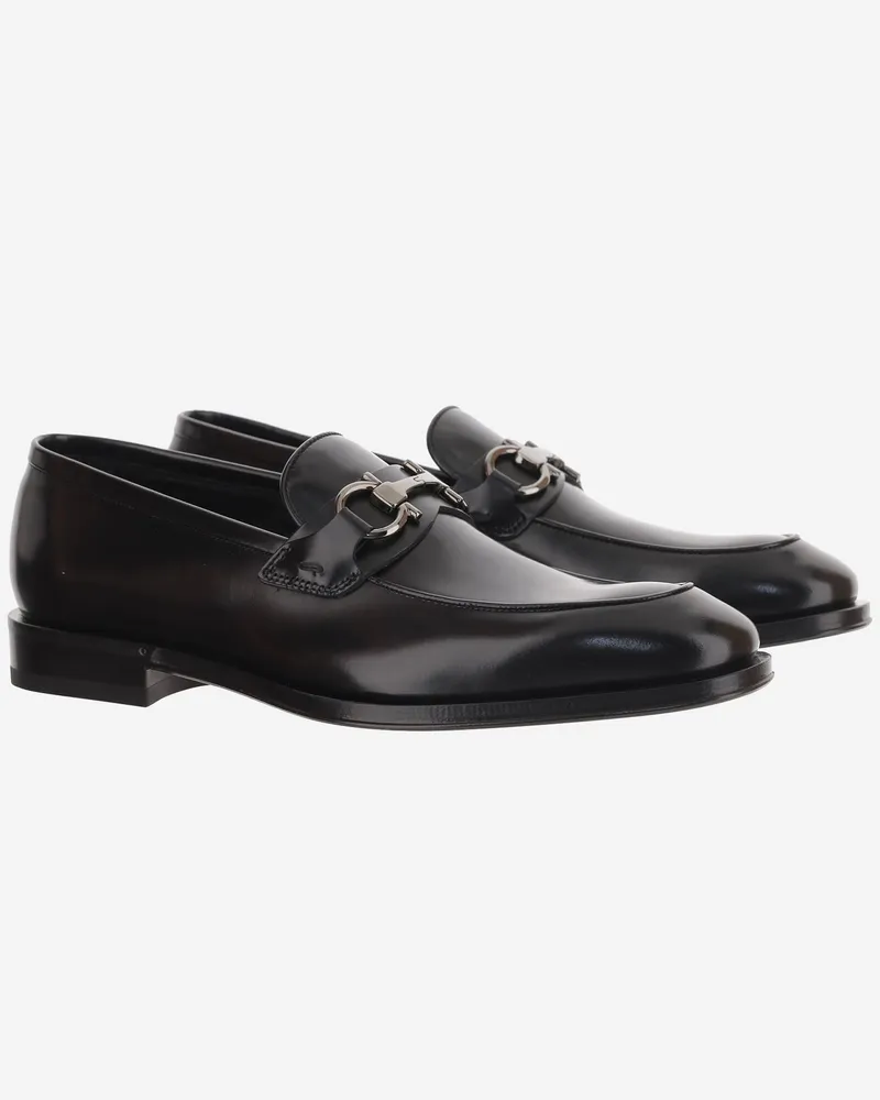Ferragamo Men's Leather Loafers Black Calf Black