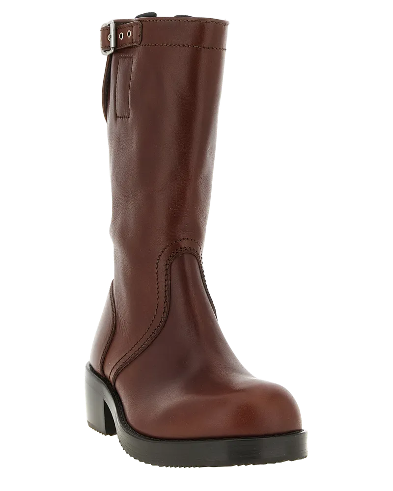 Dries van Noten Buckle-Strap Leather Boots — Brown Brown