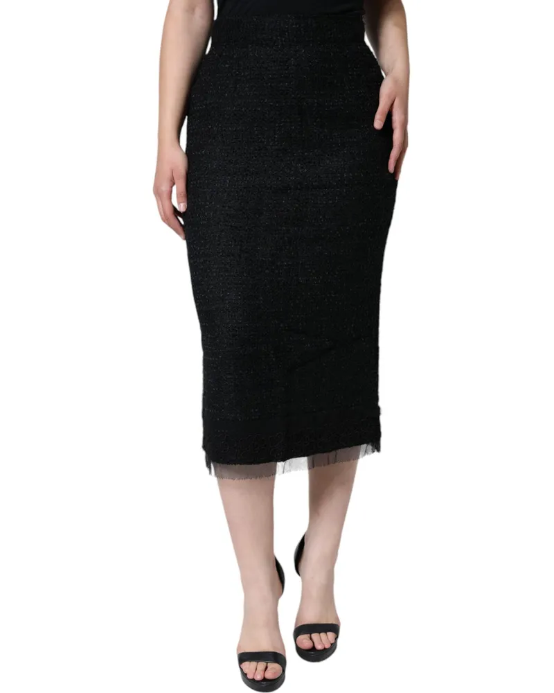 Dolce & Gabbana Women's Black Virgin Wool Pencil Cut Midi Skirt Black