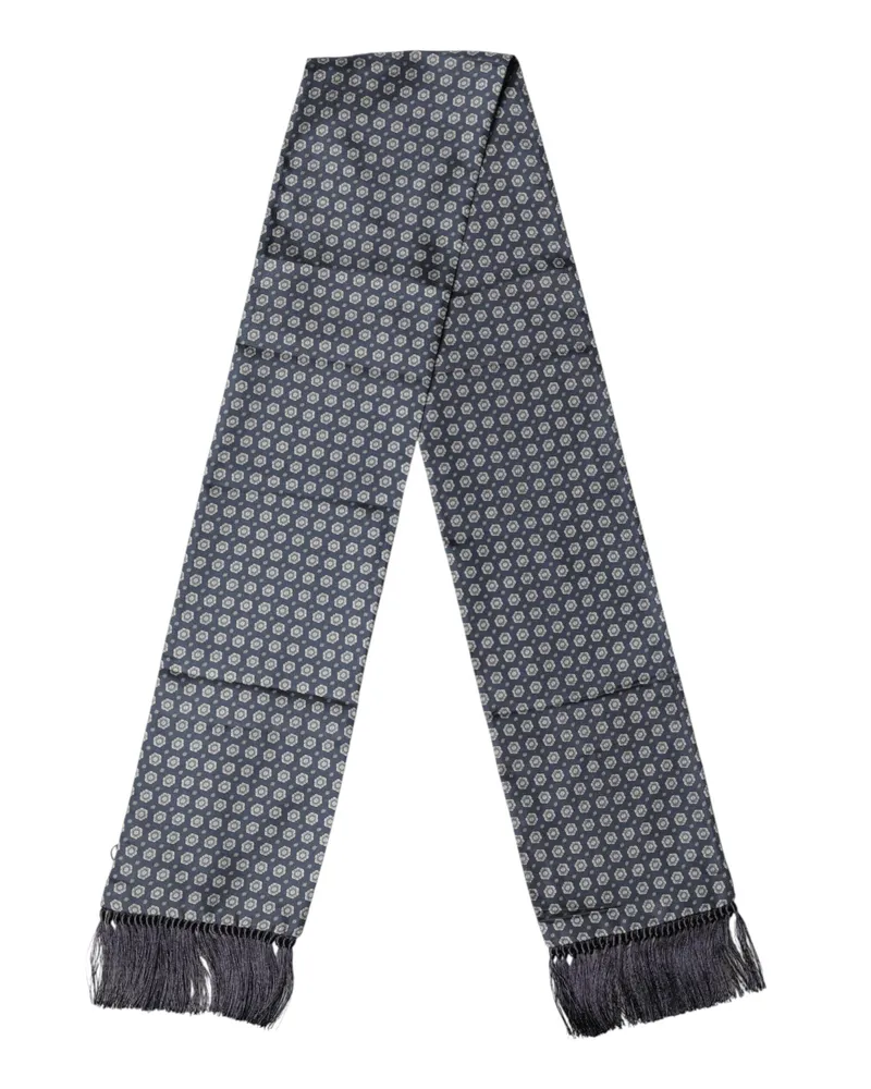 Dolce & Gabbana Men's Blue Patterned Fringes Neck Foulard Scarf Navy