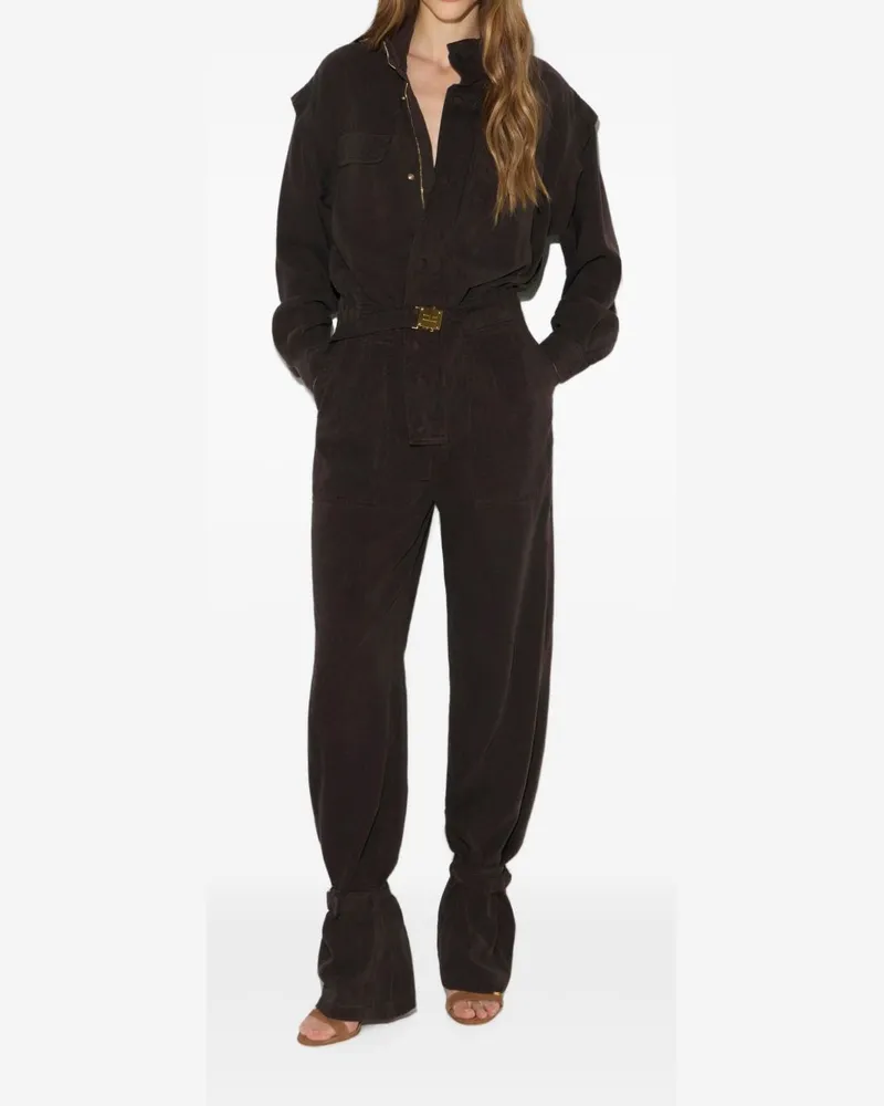 Elisabetta Franchi Workwear Denim Jumpsuit — Brown Brown