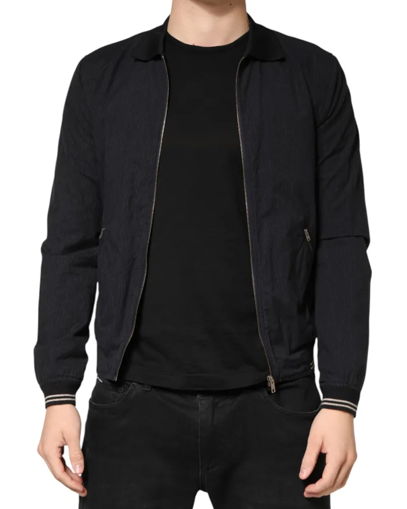 Dolce & Gabbana Dark Blue Cotton Full Zip Bomber Men Jacket Nylon Acrylic Elastane Clothing Navy