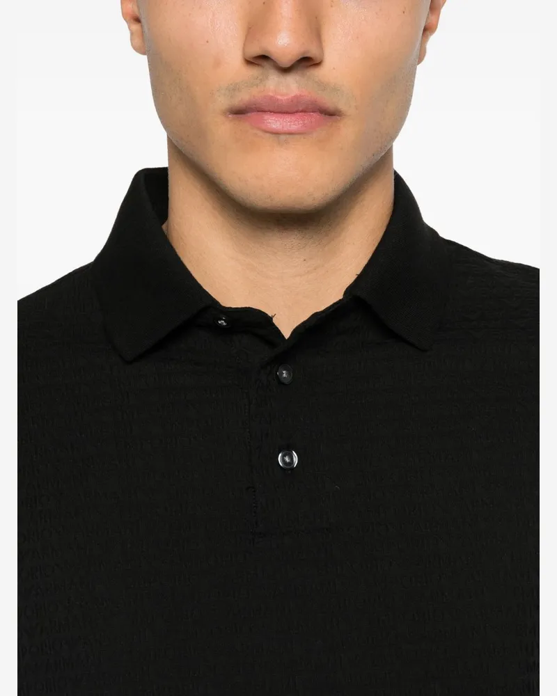 Emporio Armani Logo-Jacquard Cotton Polo Shirt — Black Black