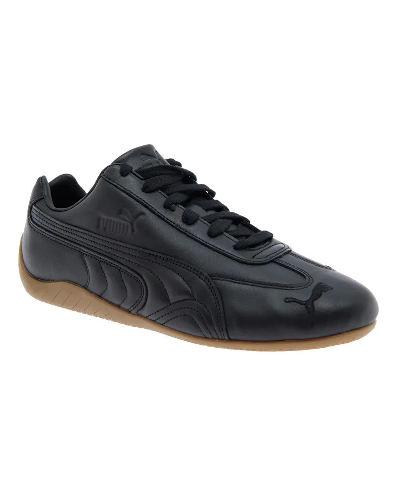 Puma Unisex Black Low Top Sneakers With Embossed Logo Leather Trainers Black