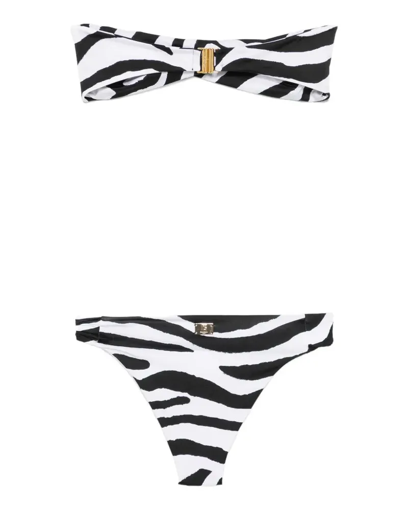 Balmain Women's Zebra-Print Bandeau Bikini Ss26 W Black