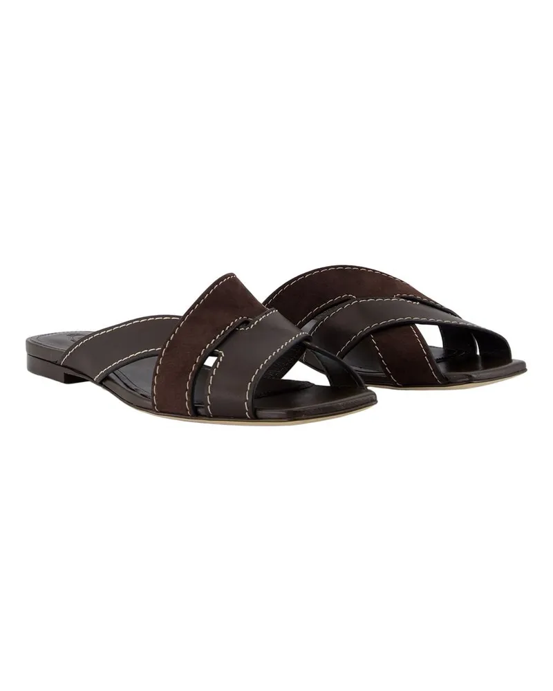 TOD'S Women's Slides - Tods Leather Brown Calfskin Shoes Flat-Shoes Brown