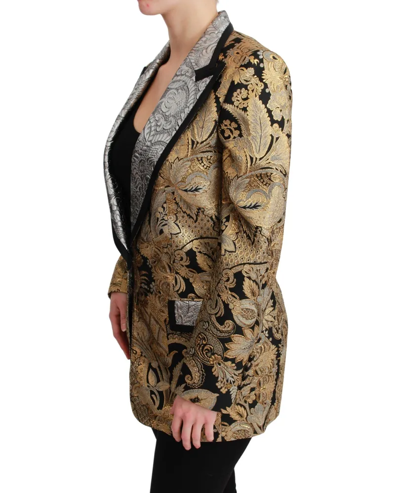 Dolce & Gabbana Women's Black Gold Jacquard Blazer Jacket Nylon Clothing Gold