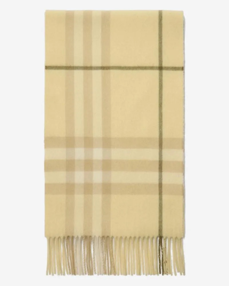 Burberry Women's Cashmere Scarf With Check Pattern Yellow Scarfs Yellow
