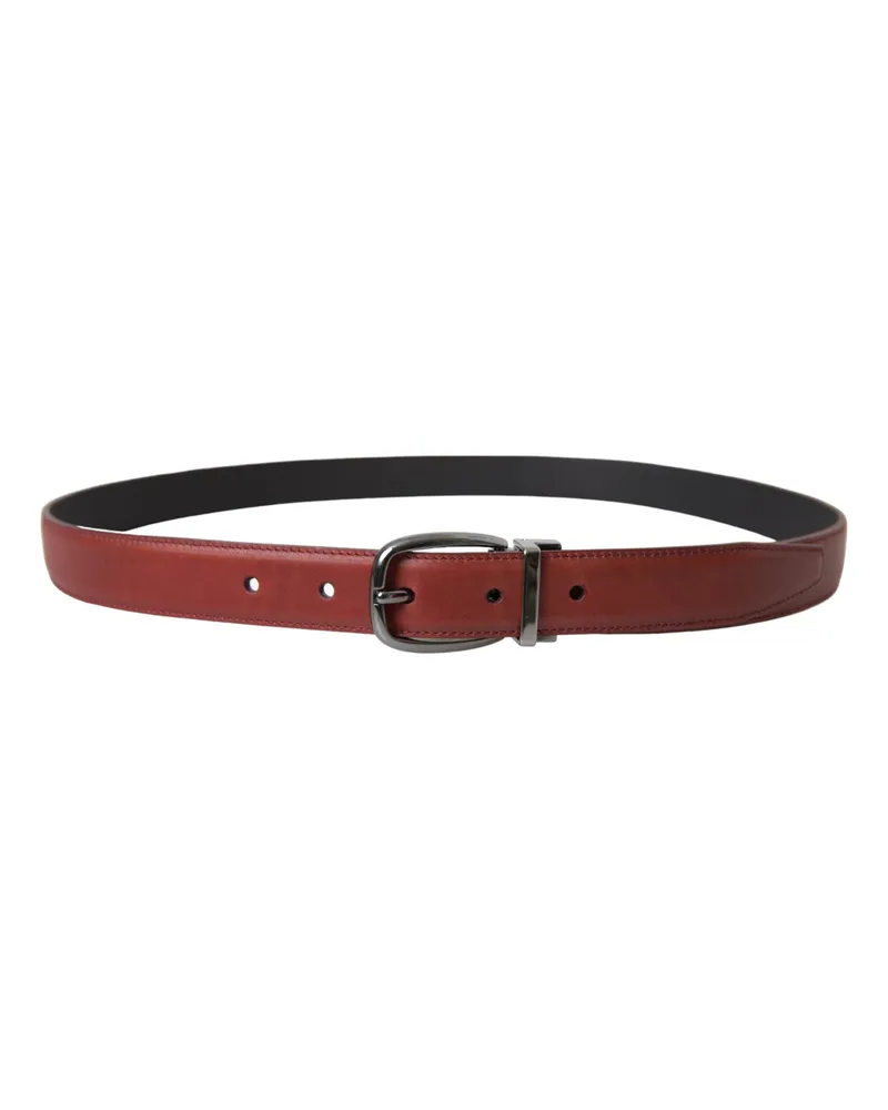 Dolce & Gabbana Brown Leather Silver Metal Buckle Belt Men Brown