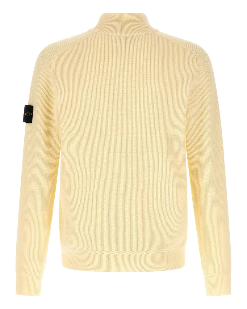 Stone Island Ribbed Cotton Half-Zip Sweater — Cream Cream