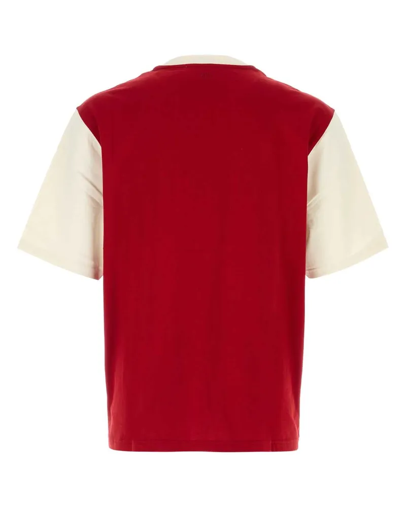 AMI Paris Logo-Embroidered Colorblock T-Shirt Rubyredivory