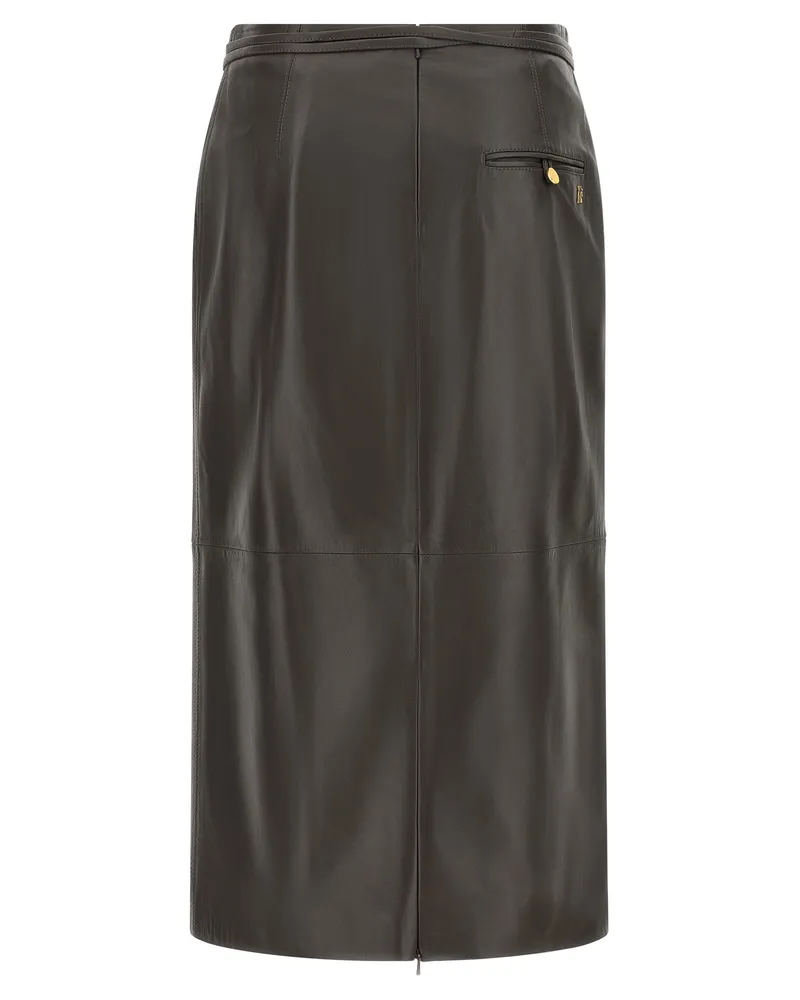 Alberta Ferretti Panel-Stitched Leather Skirt — Grey Grey